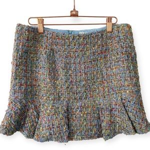 TCEC Blue Mulicolor Tweed Ruffle Preppy Mini Skirt Medium